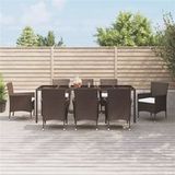 vidaXL Ensemble à manger de jardin et coussins 9 pcs marron poly rotin