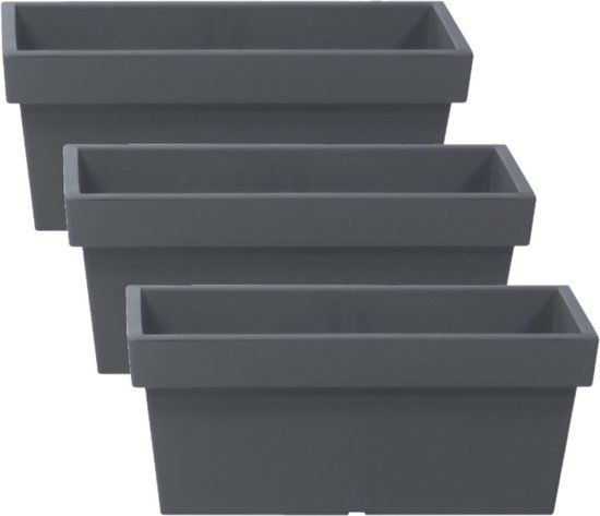 3x Prosperplast Plantenbakken - 38x18x16cm - Steengrijs - Kunststof - Buiten