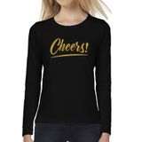 Bellatio Decorations Cheers Zwart Longsleeve Dames met Gouden Glitter Tekst - Oud en Nieuw / Glitter en Glamour Party Kleding Shirt met Lange Mouwen - Maat XL