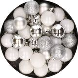 Kaemingk B.V. 28x Boules de Noël en plastique Argent et Blanc Mix 3 cm