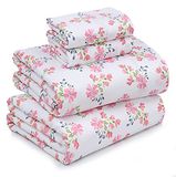 RUVANTI Lakens van 100% katoen - knapperige verkoelende percal lakens voor queensize bed, ademend en duurzaam, queensize lakenset, 40 cm diepe zakken, rood en roze bloemen, 4-delig