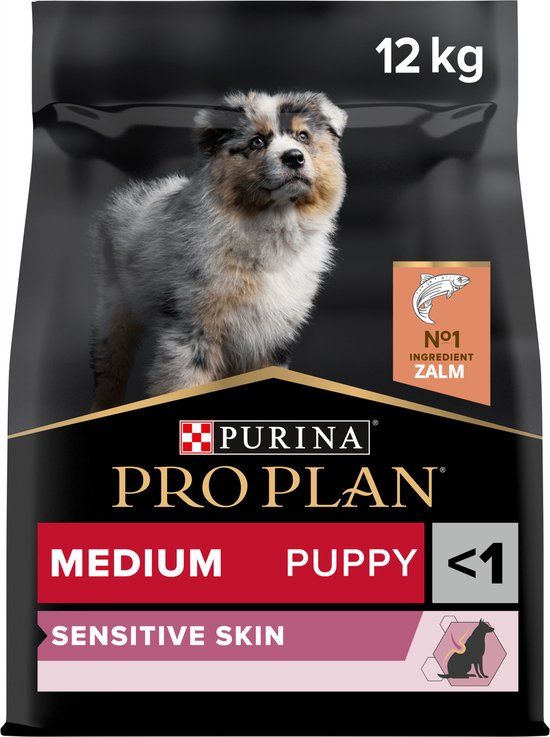 PRO PLAN Hond Medium/Puppy - Sensitive Skin Optiderma - Hondenvoer - 12 kg