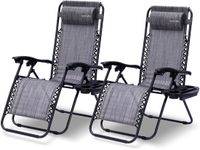 SereneLife Ligstoel set van 2 – Licht Grijs – Inclusief Kussen – Staal – 81 cm breed – 112 cm hoog