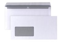 POSTHORN Envelop DIN lang (1000 stuks), zelfklevende envelop met venster, witte enveloppen met grijze opdruk voor inkijkbescherming, 110 x 220 mm, 80 g/m²