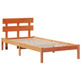 vidaXL Bedframe met hoofdeinde, gewaxt, bruin, 90 x 190 cm, van massief grenenhout