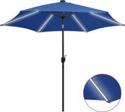 vidaXL Parasol met LED-verlichting en aluminium paal 300 cm azuurblauw