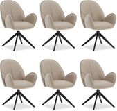 Homestyle4u Eetkamerstoel - set van 6 Beige - met armleuningen - draaibaar