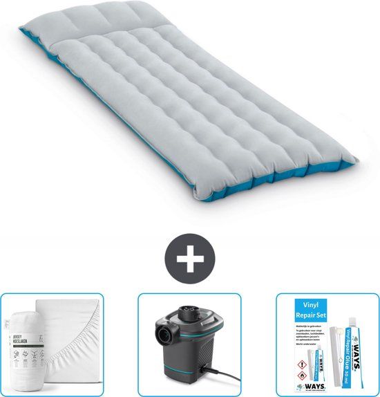Intex Campingmat - 1-Persoons - 67 x 184 x 17 cm - Grijs - Inclusief Hoeslaken - Pomp en Reparatieset