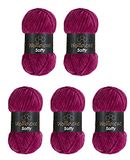 Wollbiene Softy Chenillewol om te haken, 5 x 100 gram, breiwol, 500 gram chenillewol, super volumineus haakgaren (bessen 85)