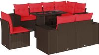 vidaXL 9-delige tuinbankset met kussens, bruin, polyrotan