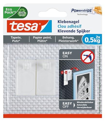 Tesa Adhesive Nail for Wallpaper & Plaster, 0.5 kg, white