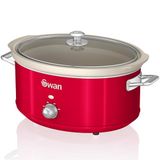 Swan Retro SF17031RNIEUW snelkookpan, 6,5 l, afneembare container, anti-aanbaklaag, keramiek, PFOA en PTFE, 3 temperatuurniveaus, glazen deksel, slowcooker, vintage design, rood, 320 W