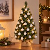 Merkloos / Sans marque Mini kerstboom 75 cm hoog - 40 witte kerstballen - 81 takken - ideaal voor kantoor en vensterbank