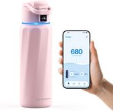 WaterH BOOST - Slimme Waterfles met Herinnering om Water te Drinken & Water Tracker Fles - Dubbelwandige stalen drinkfles - Wijde opening - 710ml - Pink