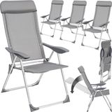 Tectake® Set van 4 Tuinstoelen met Hoge Rugleuning - Aluminium - Klapstoel 5-voudig Verstelbaar met Armleuningen - Ligstoel - Campingstoel Tuinmeubelen voor Terras en Camping - Grijs