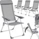 Tectake® Set van 4 Tuinstoelen met Hoge Rugleuning - Aluminium - Klapstoel 5-voudig Verstelbaar met Armleuningen - Ligstoel - Campingstoel Tuinmeubelen voor Terras en Camping - Grijs