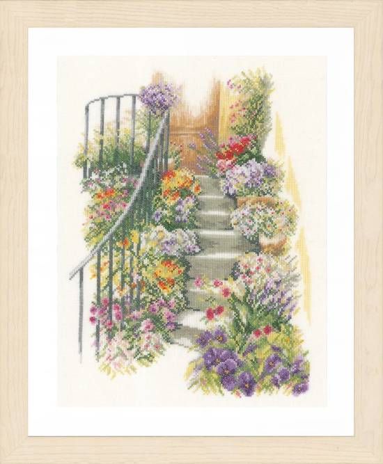 Lanarte borduurpakket PN0169680 trap met bloemen - Wit