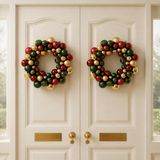Decoris Boules de Noël couronne de Noël - 2x - rouge - vert - or - D38 cm - plastique