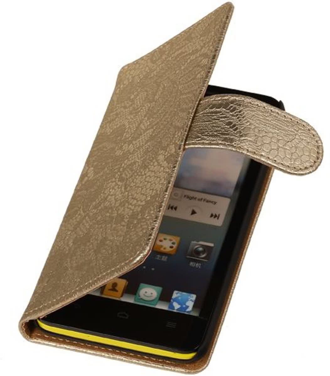 Best Cases Lace Goud Huawei Ascend G610 - Book Case Wallet Cover Hoesje Bloem Glamour Kanten Lace Design Hoesje Huawei