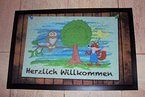 Bavaria Home Style Collection Voetmat Voetmat Voetveger Deurmat Vuilmat Robuuste Voetmat met Uilen Uil Vos Uil Voetmat Owls Welkom - met hout-look - grappig grappig Gr. ca. 40 x 60 cm