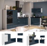 Vicco Keuken Fame-Line, Bleu foncé laqué/Blanc, 380 cm, WB Chêne