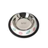 Dingo Z30040 Voerbak voor honden, duurzaam metaal, antislip, met rubberen onderkant, ergonomische vorm, donutmotieven, inhoud 0,16 l