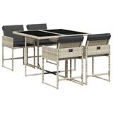 vidaXL Ensemble de jardin 5 pièces avec coussins, gris clair, polyrotin