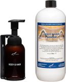 Claudius Cosmetics B.V. Body & Hair Hamam 300 ml - zeepdispenser amber bruin met pomp + 1 liter (inclusief beugel) - 2 in 1 voor lichaam en haar