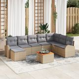 vidaXL Tuinbank Set 9-delig Beige Polyrotan