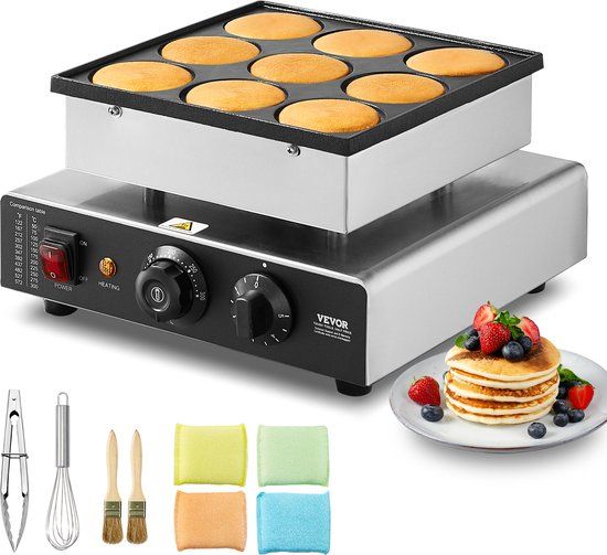 VEVOR Mini Pannenkoekenmachine Nederlandse Pannenkoekenmaker 9-delig RVS Dorayaki