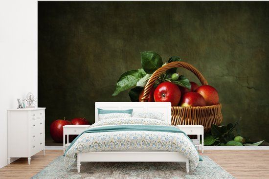 Nr1Wallpaper Fotobehang Rustiek Appel Fruit Rood Mand Stilleven 320x240cm