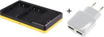 Duo lader voor 2 camera accu's Canon BP511, BP511A, BP512 + handige 2 poorts USB 230V adapter