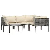 vidaXL 5-delige Loungeset met kussens, poly rotan, grijs