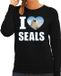 Bellatio Decorations I love seals trui met dieren foto van een zeehond zwart voor dames - cadeau sweater zeehonden liefhebber S