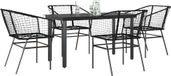 Maison Exclusive - Ensemble de jardin, 5 pièces, noir, polyrotin, plateau en verre