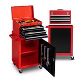 DAIMANN - Professionele gereedschapswagen met 3 uittrekbare laden en afsluitbare kast voor garage en werkplaats, frame van gelakt metaal, gemakkelijk te verplaatsen (rood)