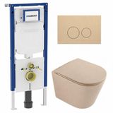 Geberit QeramiQ Dely Toiletset - 36.3x51.7cm - Diepspoel - Rimless - Geberit UP720 Inbouwreservoir - Softclose Toilet Zitting - Bedieningsplaat Beige - Ronde Knoppen - Mat Beige