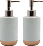 MSV Zeeppompje/dispenser - 2x - Amman - keramiek - wit/koper - 7 x 17 cm - 260 ml