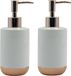 MSV Zeeppompje/dispenser - 2x - Amman - keramiek - wit/koper - 7 x 17 cm - 260 ml