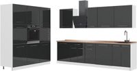 Vicco Complete keukeneenheid Fame-Line, Antraciet Hoogglans/Wit, 460 cm, WB Eik