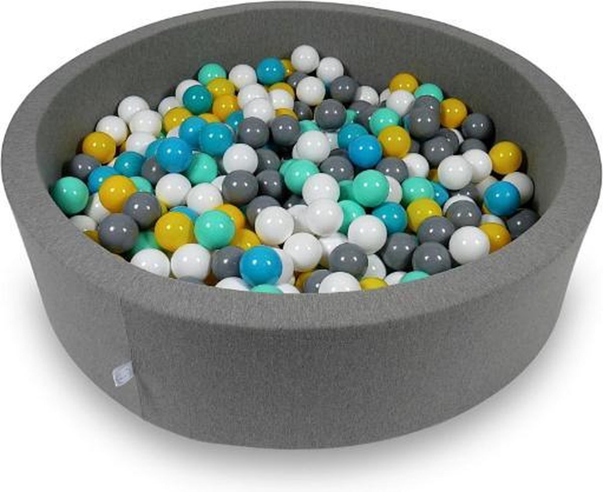 Viking Choice Ballenbak rond donker grijs - 400 ballen - 115 x 30 cm - ballenbad - geel 7 cm ballen