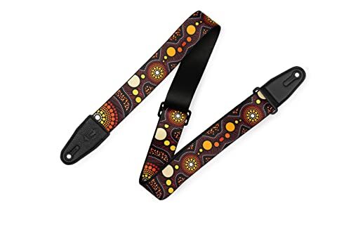 Levy's Leathers Unisex's 2" Poly gitaarband met Down Under Series Sunset Design en zwart lederen uiteinden verstelbaar van 35 inch tot 60, standaard