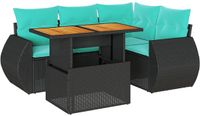 vidaXL 5-delige Loungeset met kussens, polyrattan, zwart