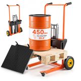 VEVOR Gerbeur Manuel 205 kg Gerbeur Hydraulique Hauteur de Levage Maximale 1 m Transpalette avec Fourches Ajustables Chariot Élévateur Palettes avec Plateforme, Pliable et Portable, Orange et Noir