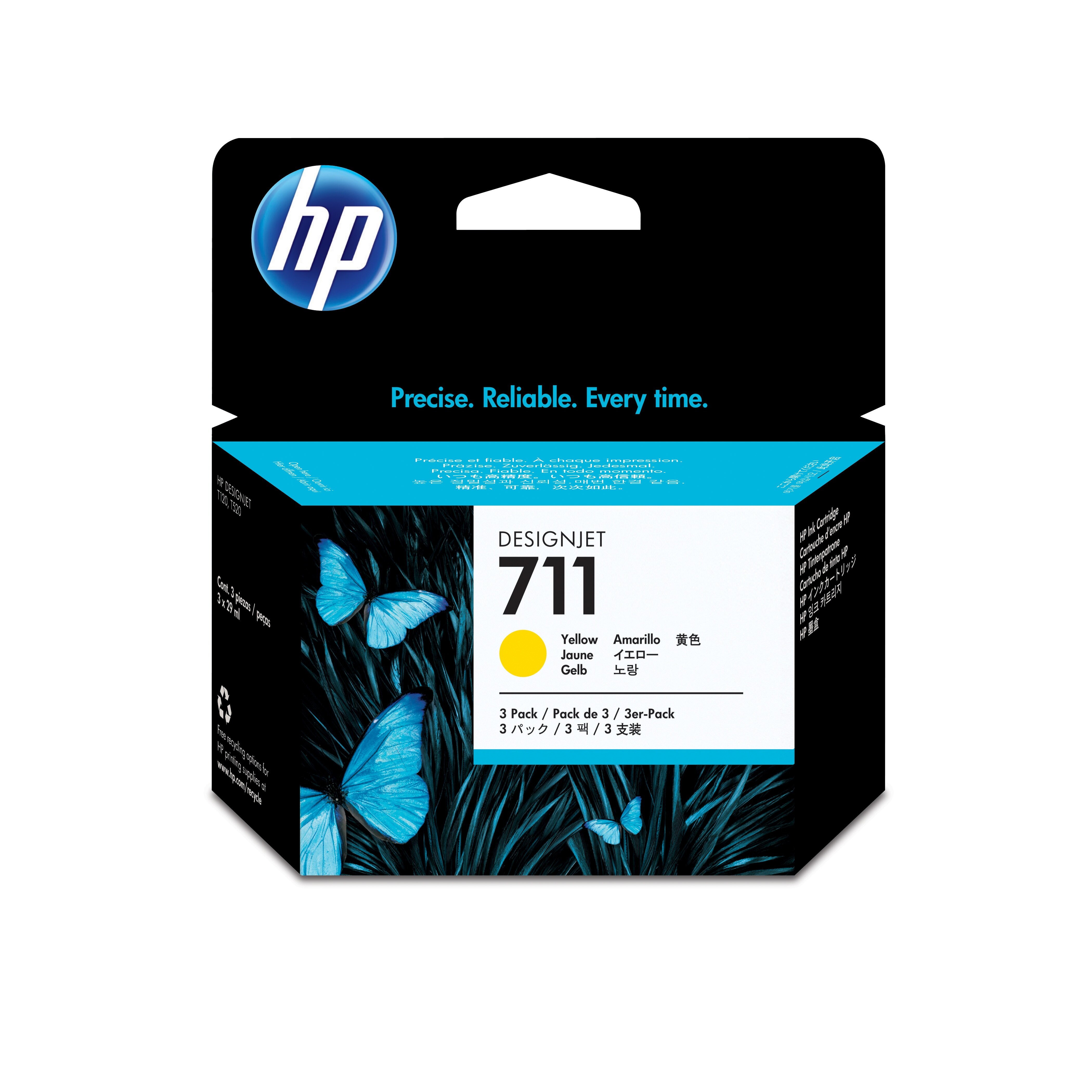 HP 711 gele DesignJet inktcartridges, 29 ml, 3-pack multi pack / geel