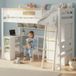 Pangivo Lit Mezzanine Enfant 90x200 cm avec bureau, armoire et étagères, bois blanc et naturel