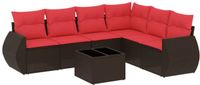 vidaXL 7-delige tuinbankset met kussens, bruin, polyrotan