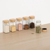 5five Five® Vierkante kruidenpotjes 120 ml (6 st.) bamboe deksel - Transparant - Bamboe