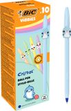 BIC Vibbies Cristal Balpennen Medium Punt (1 mm) met 10 Kawaii Dierfiguurtjes - Blauwe Inkt - Pak van 10