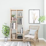 Modern Oak Bookshelf, 63,2 cm breed, 160 cm hoog, 100% melamine gecoat deelbord, 18 mm dik, wandmontage, Scandinavisch design, stijlvolle opslag